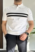 Erkek Açık Yaka Çizgli Tişört Beyaz Edw236 thumbnail 1