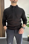 Erkek Düğmeli Polo Yaka Kazak Siyah Edw231 - 3