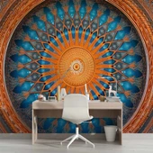 Turuncu Franktal Mandala Etnik Motif Duvar Kağıdı thumbnail 4