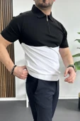 Erkek Renk Bloklu Polo Yaka Yarım Fermuarlı Tişört Beyaz Edw234 - 3
