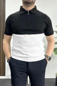 Erkek Renk Bloklu Polo Yaka Yarım Fermuarlı Tişört Beyaz Edw234 - 1