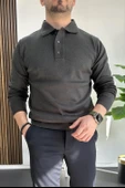 Erkek Düğmeli Polo Yaka Kazak Antrasit Edw231 - 2