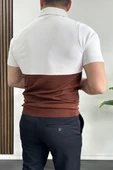 Erkek Renk Bloklu Polo Yaka Yarım Fermuarlı Tişört Kiremit Edw234 thumbnail 4