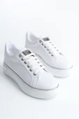 MINA Beyaz Gümüş Bağcıklı Ortopedik Taban Kadın Sneaker Spor Ayakkabı - 4