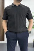 Erkek Açık Yaka Desenli Tişört Siyah Edw238 - 1