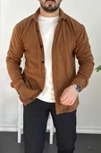 Erkek Slim Fit Polar Gömlek Kahverengi Edw228 - 1
