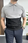 Erkek Renk Bloklu Polo Yaka Yarım Fermuarlı Tişört Siyah Edw234 thumbnail 1