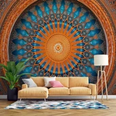 Turuncu Franktal Mandala Etnik Motif Duvar Kağıdı thumbnail 1