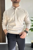Erkek Düğmeli Polo Yaka Kazak Bej Edw231 - 2