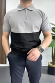 Erkek Renk Bloklu Polo Yaka Yarım Fermuarlı Tişört Siyah Edw234 thumbnail 2