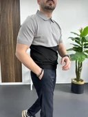 Erkek Renk Bloklu Polo Yaka Yarım Fermuarlı Tişört Siyah Edw234 thumbnail 3