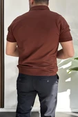 Erkek Açık Yaka Çizgli Tişört Kiremit Edw236 - 4