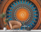Turuncu Franktal Mandala Etnik Motif Duvar Kağıdı thumbnail 6