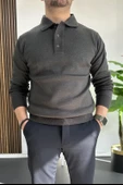 Erkek Düğmeli Polo Yaka Kazak Antrasit Edw231 - 1