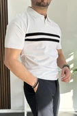 Erkek Açık Yaka Çizgli Tişört Beyaz Edw236 thumbnail 2
