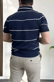 Erkek Açık Yaka Yan Çizgili Tişört Lacivert Edw259 thumbnail 4