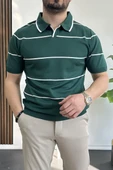 Erkek Açık Yaka Yan Çizgili Tişört Koyu Yeşil Edw259 thumbnail 1