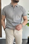 Erkek Yarım Fermuarlı Polo Yaka Tişört Gri Edw257 thumbnail 2