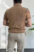 Erkek Polo Yaka Fermuarlı Desenli Tişört Kahverengi Edw262 thumbnail 4
