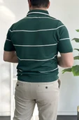 Erkek Açık Yaka Yan Çizgili Tişört Koyu Yeşil Edw259 thumbnail 4