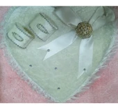 Söz Nişan Tepsisi Ahşap kadife kaplama yüzüklük kalp beyaz/ gümüş - 1