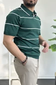 Erkek Açık Yaka Yan Çizgili Tişört Koyu Yeşil Edw259 thumbnail 3