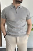 Erkek Yarım Fermuarlı Polo Yaka Tişört Gri Edw257 thumbnail 1
