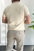 Erkek Yarım Fermuarlı Polo Yaka Tişört Krem Edw257 - 4