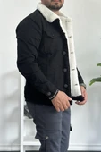 Erkek Slim Fit Cepli İçi Kürklü Düğmeli Kot Ceket Siyah PR113 - 4
