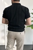 Erkek Polo Yaka Fermuarlı Desenli Tişört Siyah Edw262 - 4