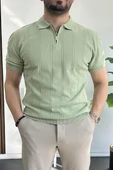 Erkek Polo Yaka Fermuarlı Desenli Tişört Açık Yeşil Edw262 thumbnail 1