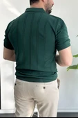 Erkek Polo Yaka Fermuarlı Desenli Tişört Koyu Yeşil Edw262 - 4