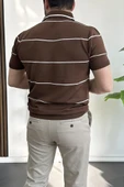 Erkek Açık Yaka Yan Çizgili Tişört Kahverengi Edw259 thumbnail 4