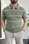 Erkek Açık Yaka Yan Çizgili Tişört Yeşil Edw259 thumbnail 1