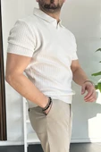 Erkek Açık Yaka Çizgili Desenli Tişört Beyaz Edw258 - 3