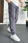 Erkek Baggy Kalıp Kargo Cepli Pantolon Füme Edw131 - 1