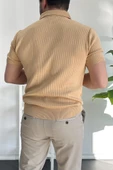 Erkek Açık Yaka Çizgili Desenli Tişört Sarı Edw258 - 4