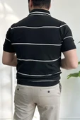 Erkek Açık Yaka Yan Çizgili Tişört Siyah Edw259 thumbnail 4