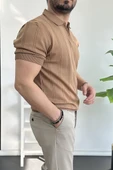 Erkek Polo Yaka Fermuarlı Desenli Tişört Kahverengi Edw262 thumbnail 3