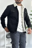 Erkek Slim Fit Cepli İçi Kürklü Düğmeli Kot Ceket Siyah PR113 - 2