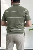 Erkek Açık Yaka Yan Çizgili Tişört Yeşil Edw259 thumbnail 4