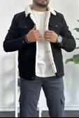 Erkek Slim Fit Cepli İçi Kürklü Düğmeli Kot Ceket Siyah PR113 - 3