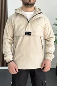 Erkek Slim Fit Krinkıl Kumaş Kanguru Cepli Yarım Fermuarlı Mevsimlik Mont Krem Edw077 - 2