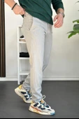 Erkek Beli Düğmeli Dar Paça Jogger Pantolon Gri Edw224 - 2