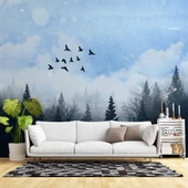 Suluboya Orman Kuş Manzara Duvar Kağıdı thumbnail 1