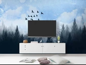 Suluboya Orman Kuş Manzara Duvar Kağıdı thumbnail 3