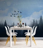 Suluboya Orman Kuş Manzara Duvar Kağıdı thumbnail 5