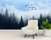 Suluboya Orman Kuş Manzara Duvar Kağıdı thumbnail 6