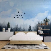 Suluboya Orman Kuş Manzara Duvar Kağıdı thumbnail 2