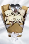 Sole Sevgiliye Özel Dore-Gümüş Konsept Balonlu Romantik Peluş Ayıcık Buketi - 1